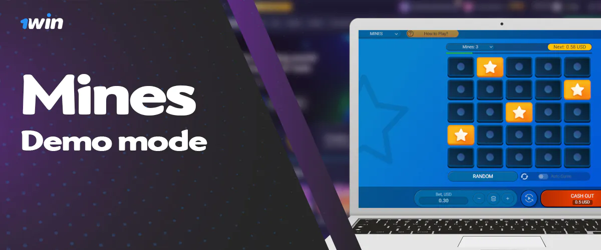 Demo version of Mines at 1win online casino site