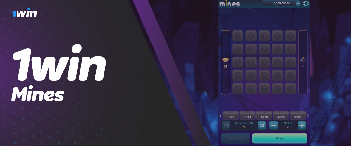 Crash game Mines on online casino 1Win bangladesh