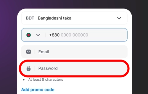 Create 1Win password