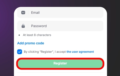 Press Register to join 1Win BD